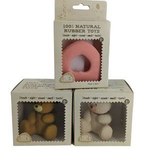 LANCO TOYS 100% Natural rubber SQUEAK organic baby toy touch sight Teddy's heart